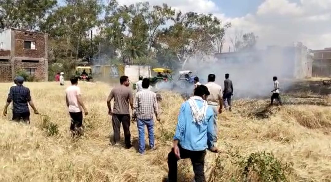 आग लगने से किसान की 5 एकड़ गेंहू की खड़ी फसल जली, ग्रामीणों व सलामतपुर पुलिस ने बुझाई आग
