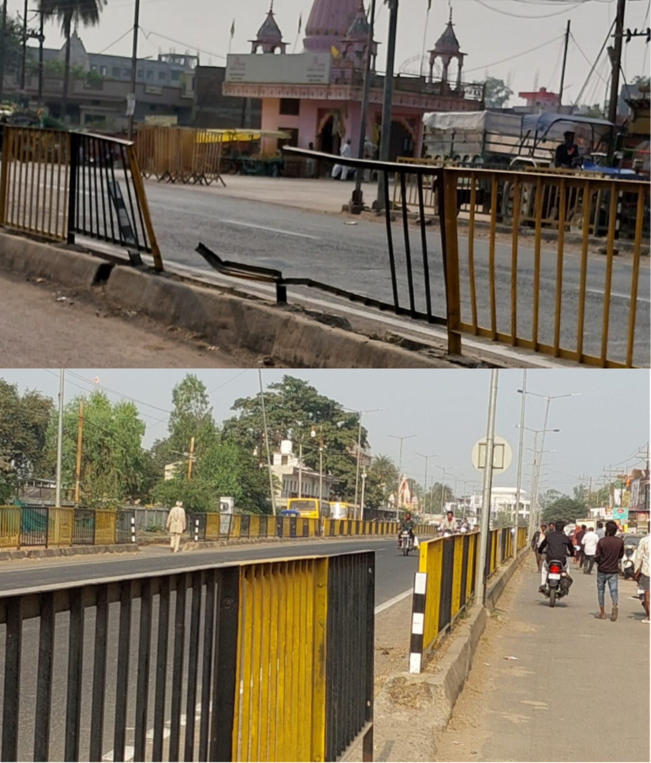 दुर्घटना रोकने एवं सुरक्षा की दृष्टि से लगी रैलिंग हुई तहसनहस ।