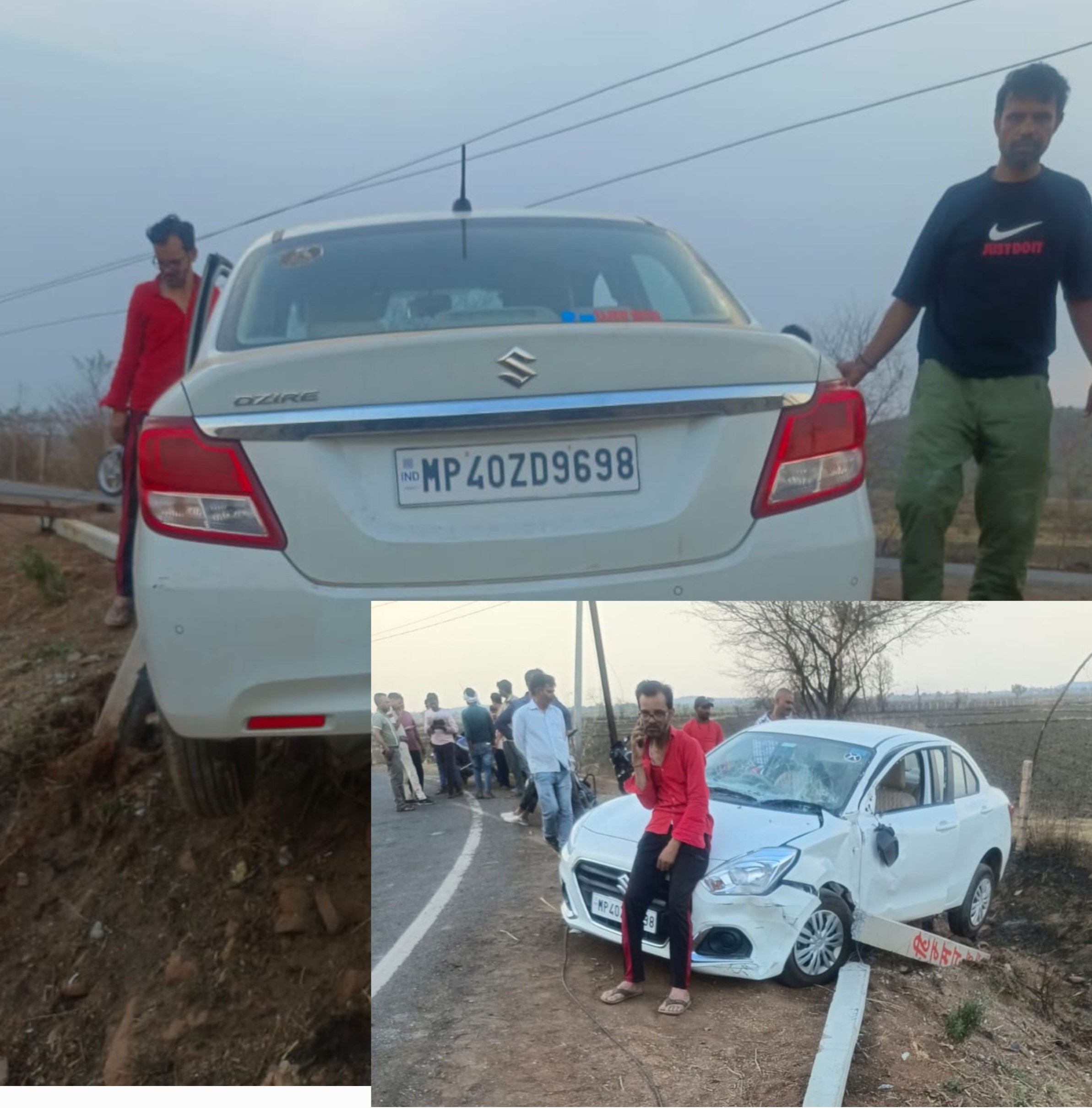 शराब के नशे में तेजरफ्तार कार टकराई बिजली खंभे से टूटा खंभा ।