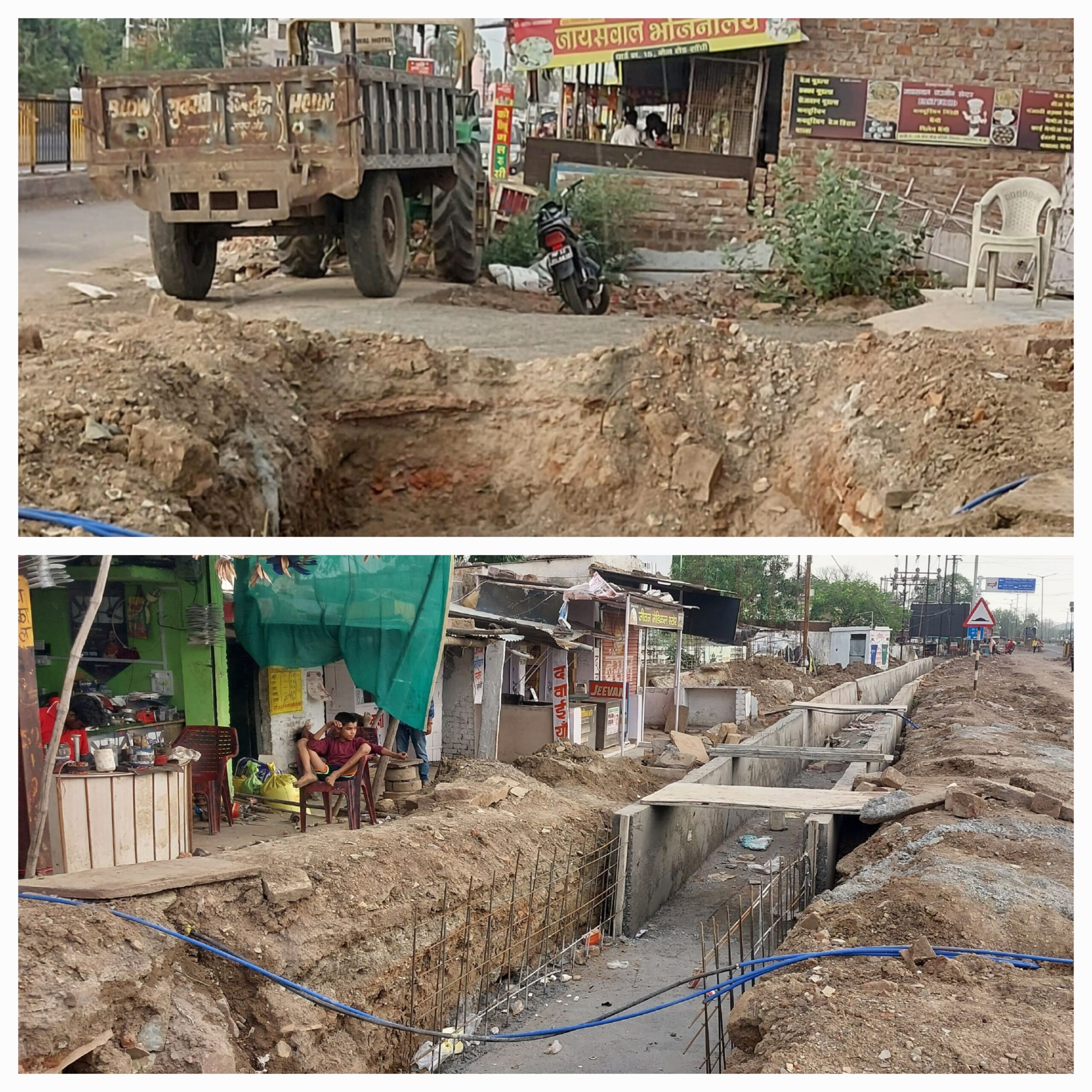 सांची में निर्माणाधीन नाले ने बढ़ाई दुकानदारों की मुश्किलें, व्यवसाय पर पड़ा बुरा असर