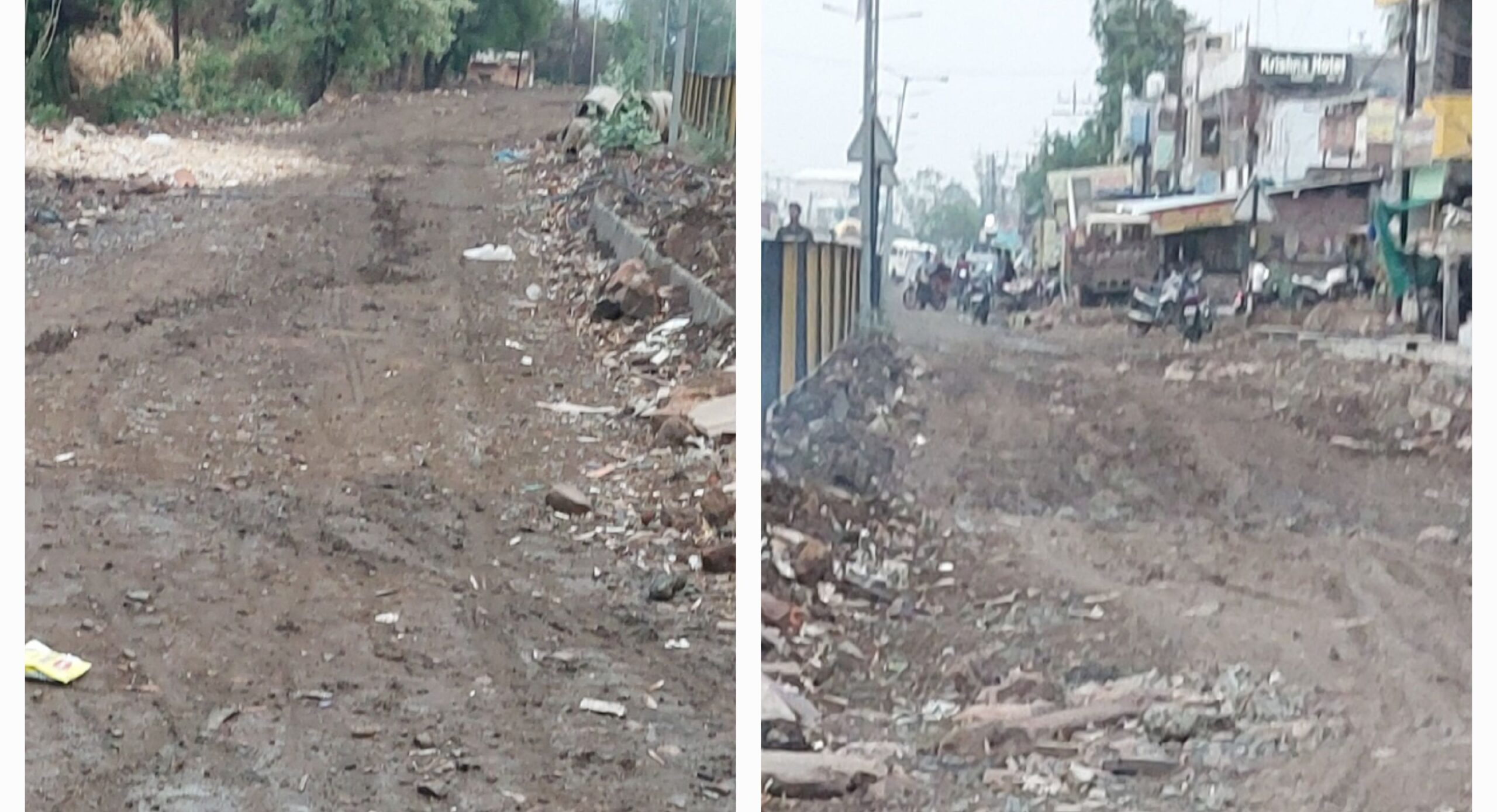 नगर में निर्माणाधीन नाले निर्माण की सर्विस रोड पर डली मिट्टी से दुर्घटना की संभावना बढी ।