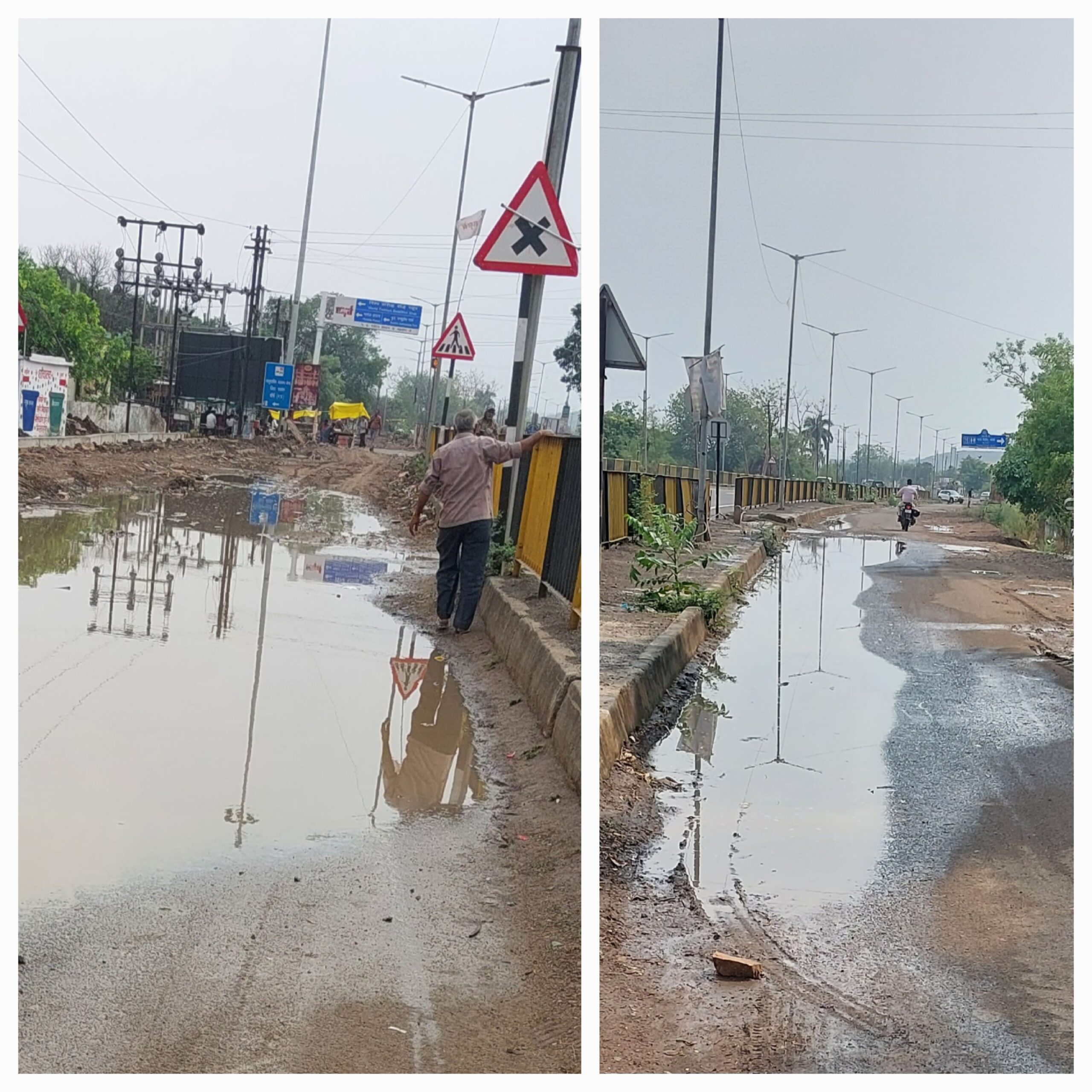 नाला निर्माण की सडको पर फैली मिट्टी थोड़ी सी बारिश मे हुई दलदली ।चलना हुआ मुश्किल।