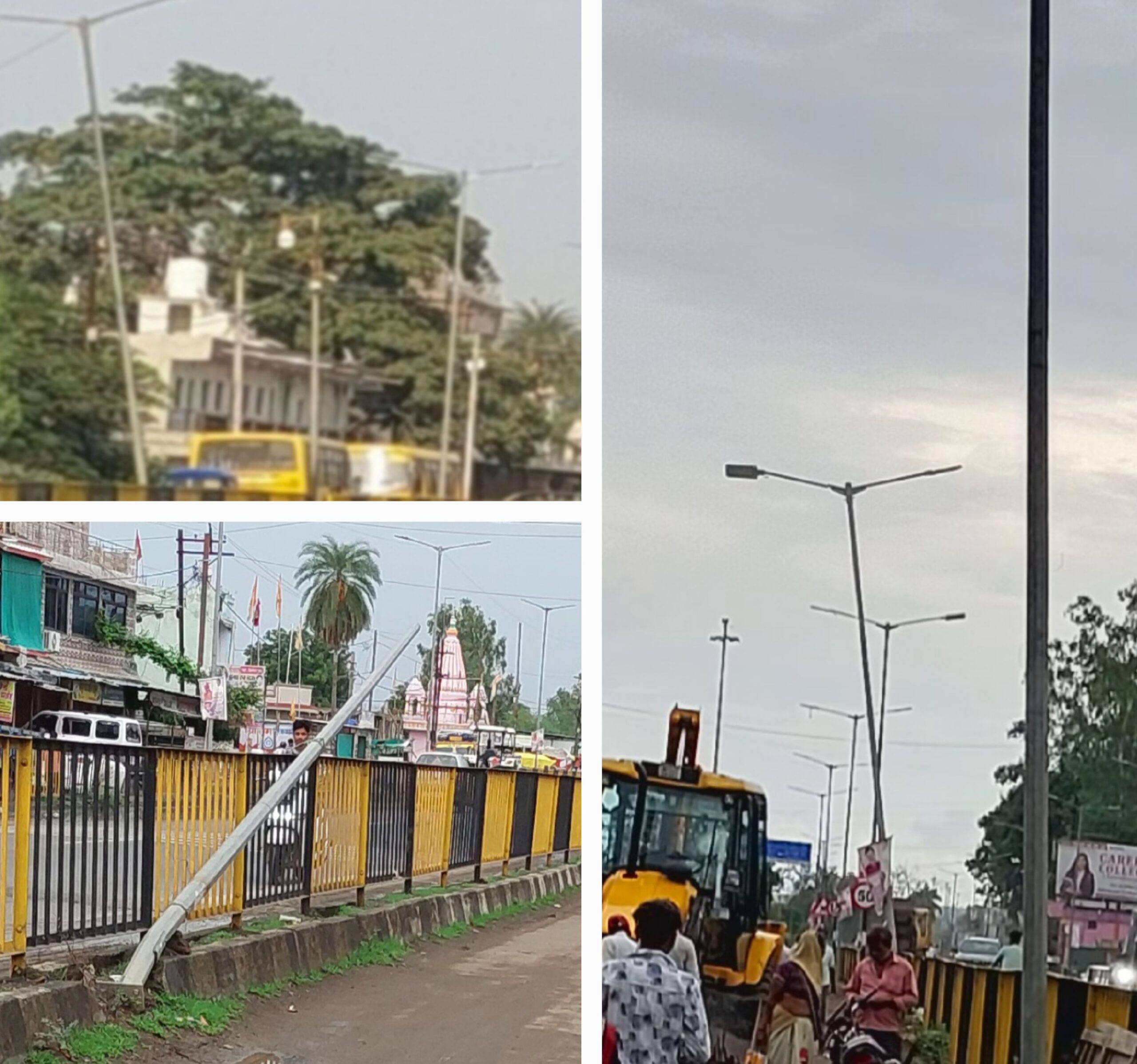 सांची नगर में स्ट्रीट लाइट के झुके खंभे बनीं खतरे की घंटी, प्रशासन बेपरवाह।