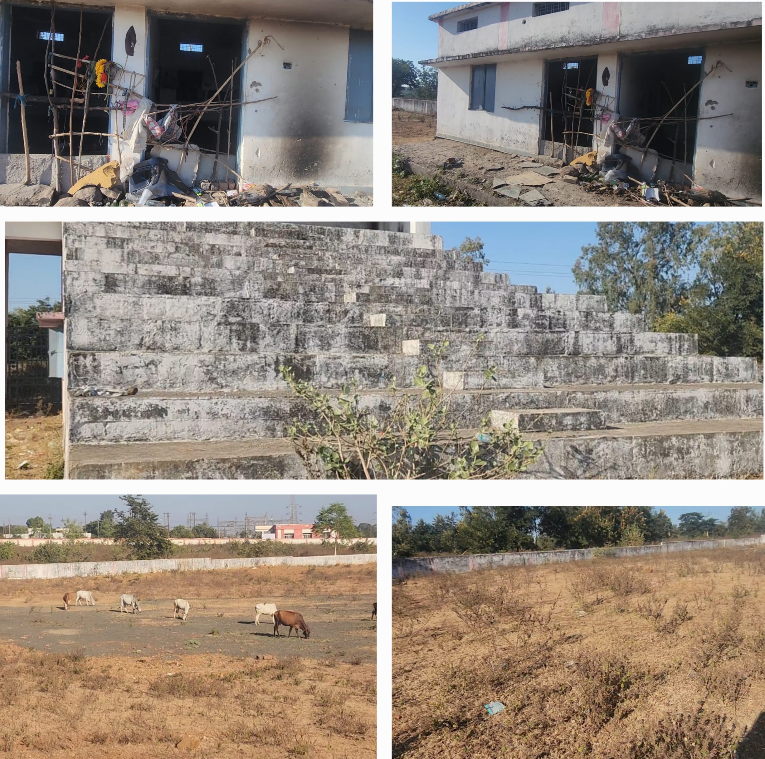 लाखों–करोड़ों की लागत से बना खेल मैदान बना पशुओं का चारागाह, पहुंचा उजड़ने की कगार पर।आमखेड़ा में तैयार ब्लॉक स्तरीय स्पोर्ट्स ग्राउंड जिम्मेदारों की लापरवाही के चलते जर्जर, अनैतिक गतिविधियों का अड्डा बनने लगा