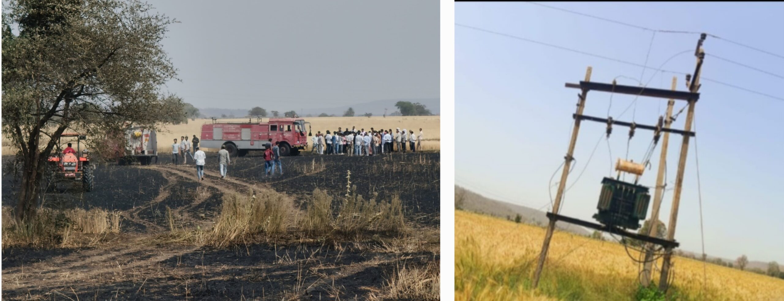 खेत में आग से तीन एकड़ गेहूं की फसल राख।मेहगांव में अग्निकांड, ग्रामीणों और फायर ब्रिगेड की तत्परता से बड़ा नुकसान टला।
