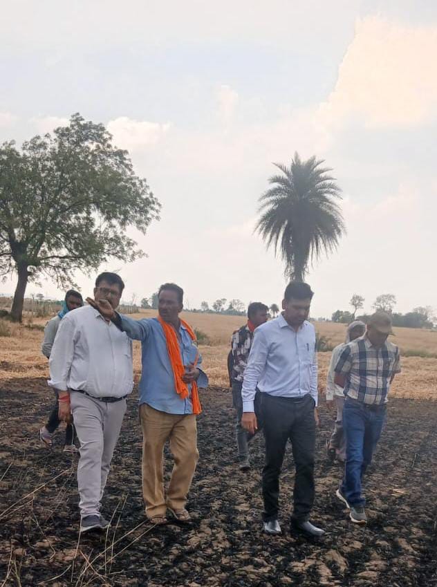 सांची जनपद के खनपुरा गांव मे खडी फसल में लगी आग 50 एकड की फसल हुई खाक।कलेक्टर पहुंचे घटना स्थल लिया जायजा