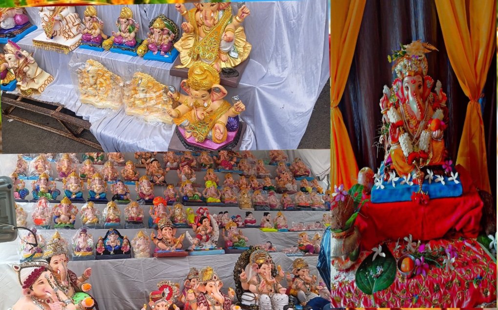 गणेशोत्सव का शुभारंभ होते ही सजीं गणेश प्रतिमाओं की दुकानेंघर-घर हुई गणपति की स्थापना, गूंजने लगे ‘गणपति बप्पा मोरया’ के जयकारे