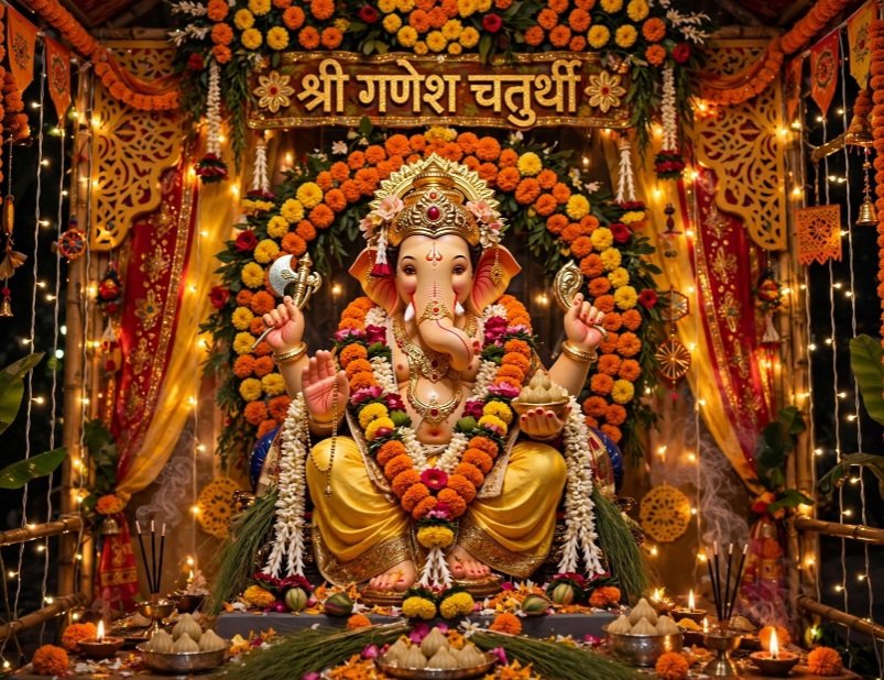 गणेशोत्सव की धूम से गूंज रहा नगर, जगह-जगह सजी झांकियांपूजा-अर्चना और आरती का दौर जारी, रंगबिरंगी रोशनी से जगमगा रहीं झांकियां